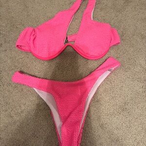 SHEIN Hot Pink Textured Bikini